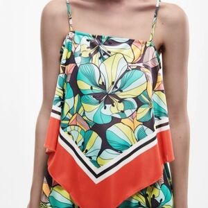 Zara Floral Tie-Knot Shoulder Bandana Tank Top